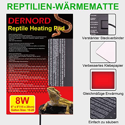 DERNORD Reptilien Wärmematte - 8W Terrarium Heizmatte Reptil Heizkissen für Kleintiere Schildkröten Schlangen Bartagamen Leopardgecko Eidechse 15x20cm - 3