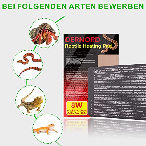 DERNORD Reptilien Wärmematte - 8W Terrarium Heizmatte Reptil Heizkissen für Kleintiere Schildkröten Schlangen Bartagamen Leopardgecko Eidechse 15x20cm - 6