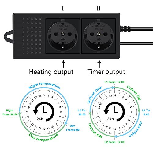 KETOTEK PID Thermostat Terrarium Reptilien Heizung Tag Nacht mit Zeitschaltuhr Digital Dimmthermostat Temperaturregler Steckdose Timer mit Fühler 220V 230V für Aquarium Gewächshaus - 5