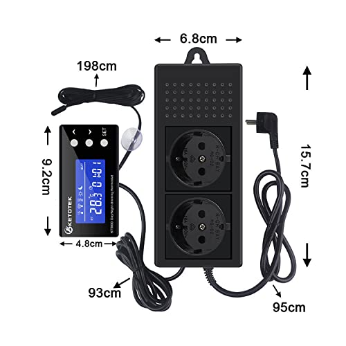 KETOTEK PID Thermostat Terrarium Reptilien Heizung Tag Nacht mit Zeitschaltuhr Digital Dimmthermostat Temperaturregler Steckdose Timer mit Fühler 220V 230V für Aquarium Gewächshaus - 7