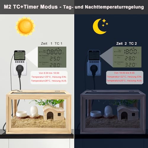 KETOTEK Steckdose Thermostat mit Tag Nacht Zeitschaltuhr, Digital Temperaturregler Steckdose 230V mit Fühler, Heizung Kühlung Temperaturschalter Timer für Terrarium Reptilien - 3