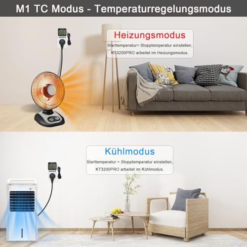 KETOTEK Steckdose Thermostat mit Tag Nacht Zeitschaltuhr, Digital Temperaturregler Steckdose 230V mit Fühler, Heizung Kühlung Temperaturschalter Timer für Terrarium Reptilien - 4