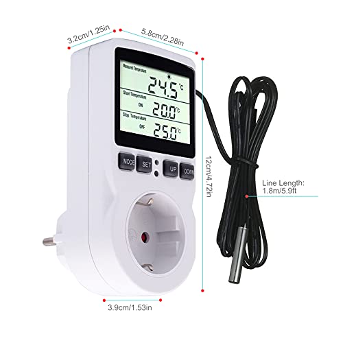 RUIZHI Digitaler Temperaturregler Steckdosen Heizung Kühlen Thermostat 250V mit Fühler Steckdose und Sonde LCD Bildschirm für Gewächshaus,Aquarium,Terrarium,Reptilien （EU - 2