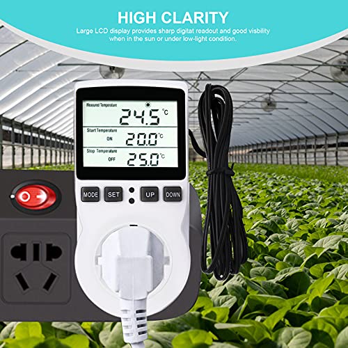 RUIZHI Digitaler Temperaturregler Steckdosen Heizung Kühlen Thermostat 250V mit Fühler Steckdose und Sonde LCD Bildschirm für Gewächshaus,Aquarium,Terrarium,Reptilien （EU - 6