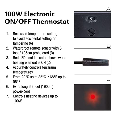 Exo Terra Thermostat 100W, genaue Temperaturkontrolle im Terrarium, ideal für den Gebrauch mit Substratheizern, Wärmekabeln und keramischen Heizstrahlern - 4