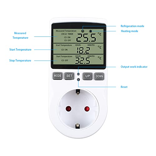 Temperaturregler Temperaturschalter 230V mit Timer und Sonde Steckdosenthermostat Schalter für Gewächshaus Terrarium Aquarium Treibhaussaatkeimung Heizung Kühlung - 3