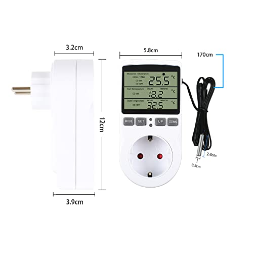 Temperaturregler Temperaturschalter 230V mit Timer und Sonde Steckdosenthermostat Schalter für Gewächshaus Terrarium Aquarium Treibhaussaatkeimung Heizung Kühlung - 5