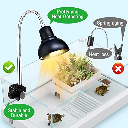 PewinGo Schildkröte Wärmelampe, Wärmespotlampe für Aquarium Reptil mit 2 UVA UVB Basking Spot Glühbirnen und 360°Schwenkklemme für Schildkröte, Schlange, Eidechse, Kakadu, Chamäleon usw - 3