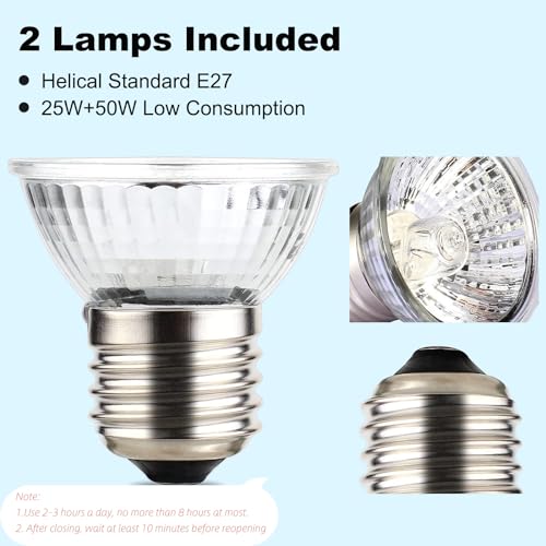 PewinGo Schildkröte Wärmelampe, Wärmespotlampe für Aquarium Reptil mit 2 UVA UVB Basking Spot Glühbirnen und 360°Schwenkklemme für Schildkröte, Schlange, Eidechse, Kakadu, Chamäleon usw - 5
