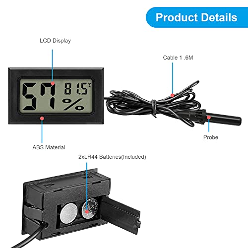 RUIZHI 2 Pcs Thermometer Innen,Thermometer für Innenräume,Mini LCD Digital Thermometer Hygrometer,Thermometer mit Luftfeuchtigkeitsmesser für Reptil Inkubator Aquarium Brutapparate - 3