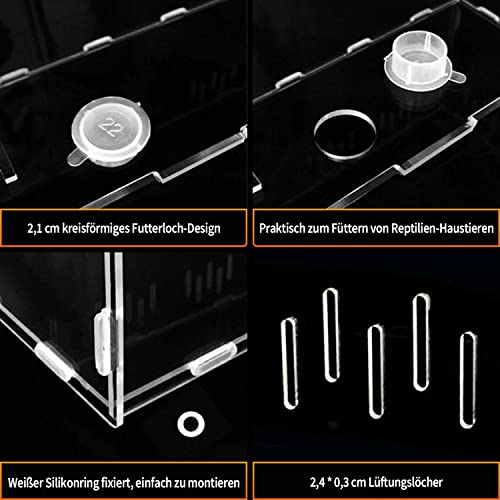 aleawol Extra Groß Acryl Terrarium Reptile Fütterungsbox 38 x 25 x 19cm, Transparent Reptilienzuchtbox Reptilien Box, Terrarium Transportbox für Spinne Eidechse Skorpion Tausendfüßler Gehörnter Frosch - 6
