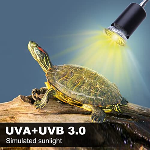 PewinGo Schildkröte Wärmelampe, Wärmespotlampe für Aquarium Reptil mit UVA UVB Basking Spot Glühbirne und 360°Schwenkklemme für Schildkröte, Schlange, Eidechse, Kakadu usw - 6